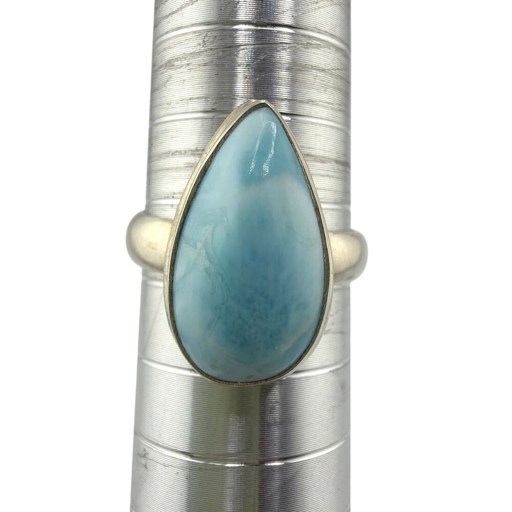 Pear Shaped Larimar Sterling Silver Ring Artisan Jewelry 8.5